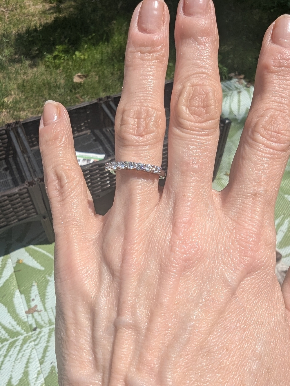 Round Cut Lab Created Moissanite 7 Stone Silver Tone Ring Size 6